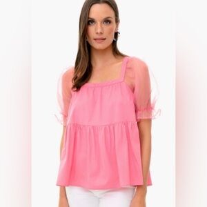 Tuckernuck Pomander Place Pink Tinsley Sheer Puff Sleeve Blouse